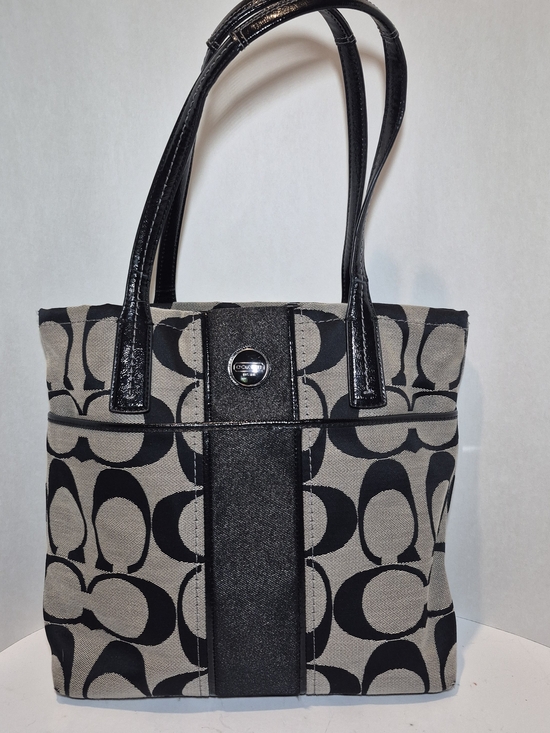 Coach Handbags - COACH Tote Shoulder Bag with Signature Stripe Pattern F1380-F25771 - Black